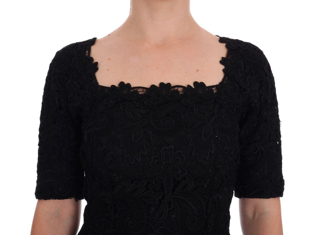 Dolce &amp; Gabbana – Schwarzes Etuikleid mit Blumenstickerei