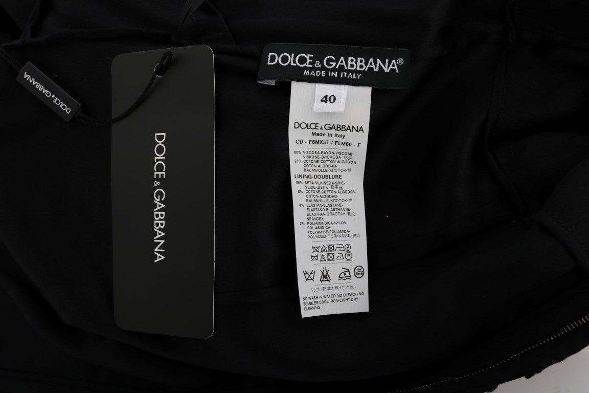 Dolce &amp; Gabbana – Schwarzes Etuikleid mit Blumenstickerei