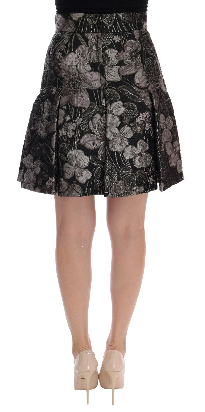 Jupe fleurie en brocart noir argenté Dolce &amp; Gabbana
