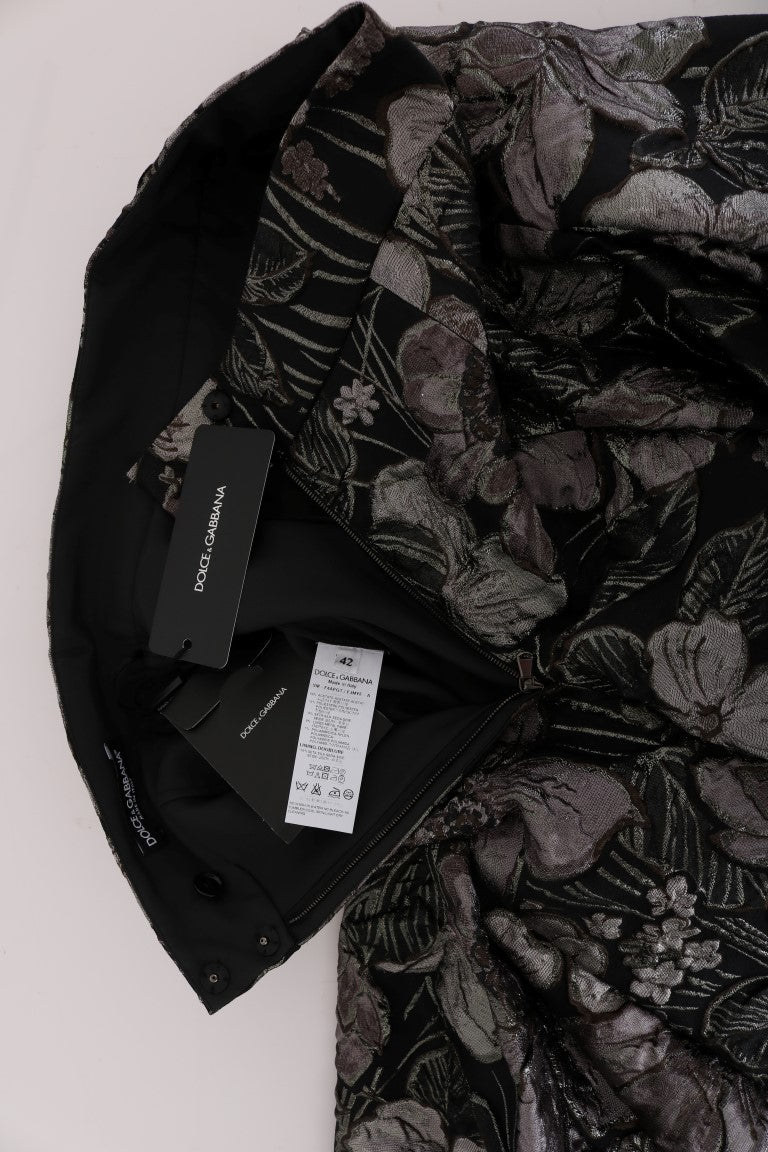 Jupe fleurie en brocart noir argenté Dolce &amp; Gabbana