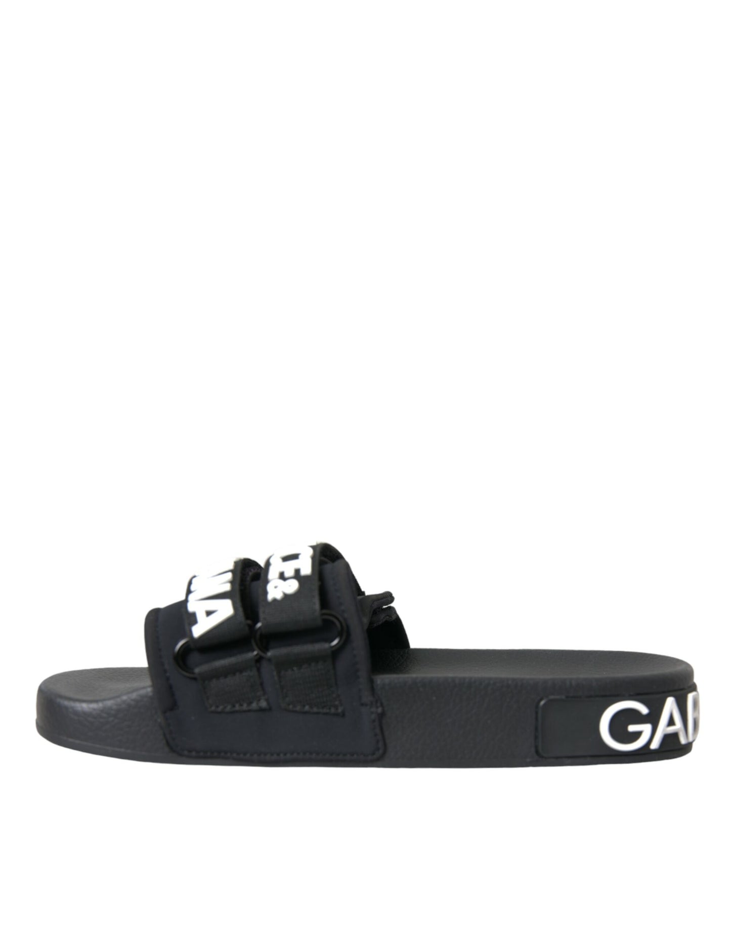 Claquettes plates en néoprène noir Dolce &amp; Gabbana, chaussures de plage