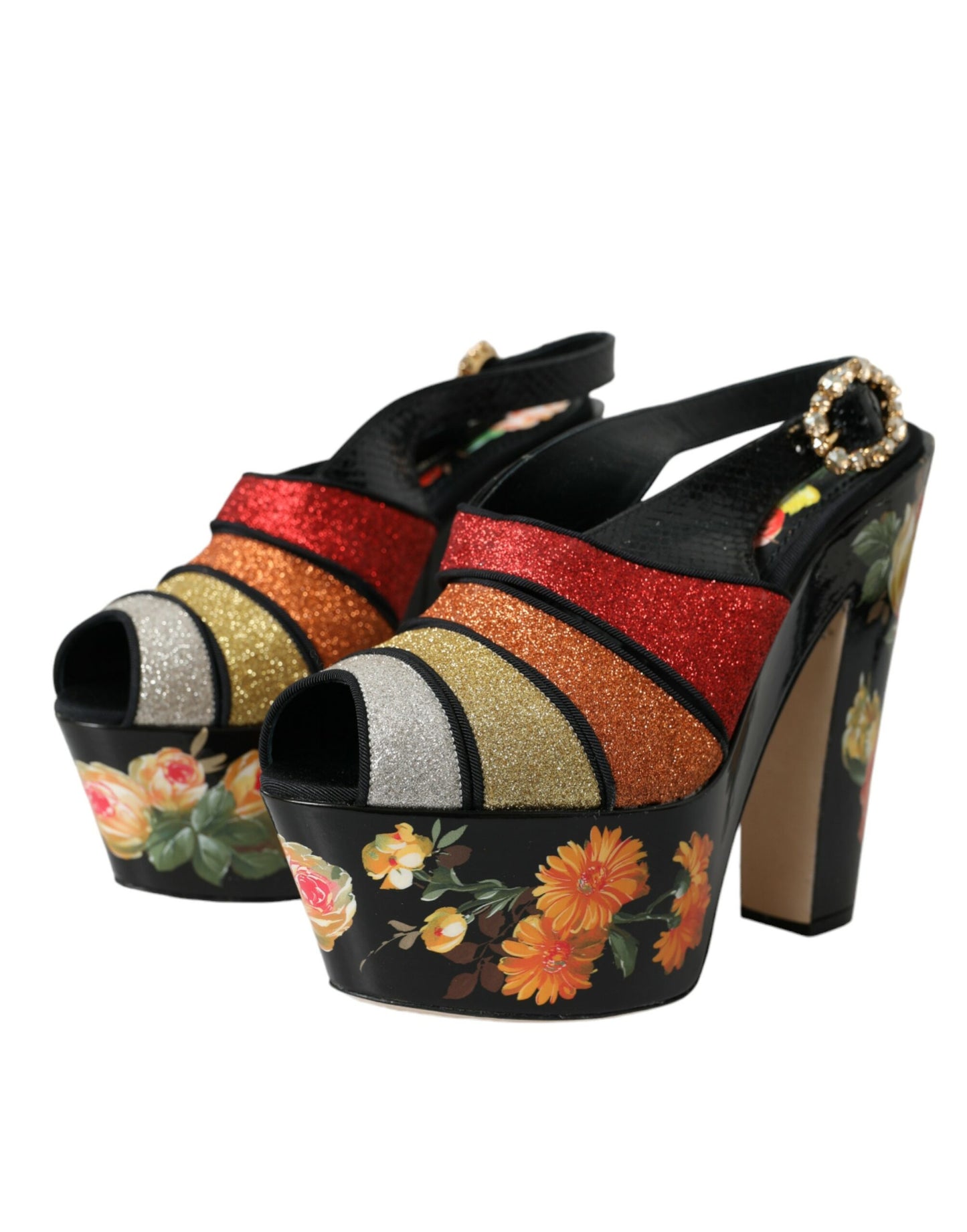 Sandales à plateforme en cristal floral multicolore Dolce &amp; Gabbana