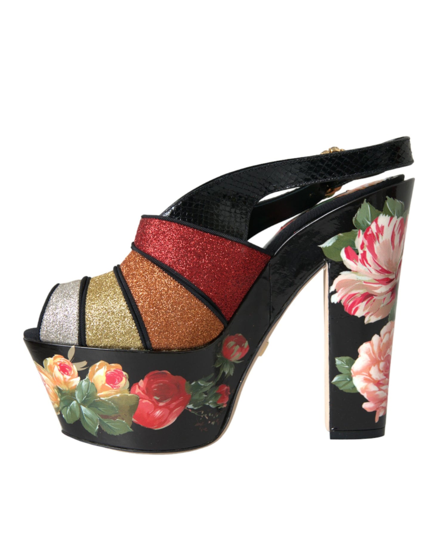 Sandales à plateforme en cristal floral multicolore Dolce &amp; Gabbana
