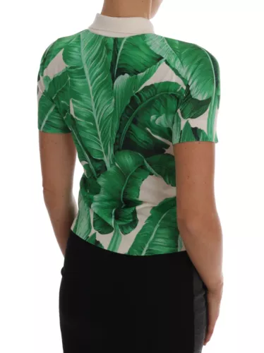 Polo en soie imprimé banane verte Dolce &amp; Gabbana