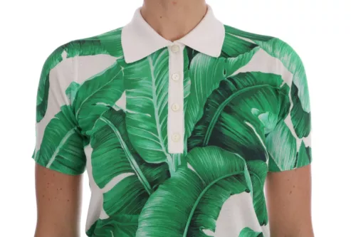 Polo en soie imprimé banane verte Dolce &amp; Gabbana