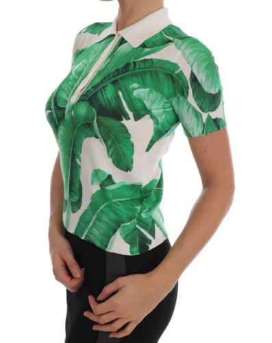 Polo en soie imprimé banane verte Dolce &amp; Gabbana