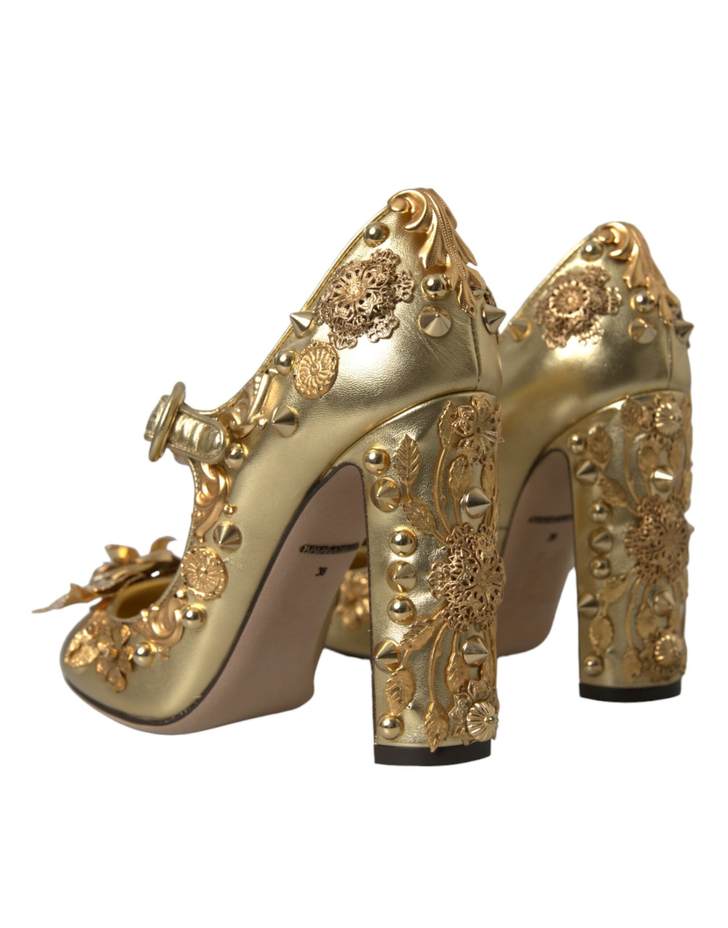 Escarpins Mary Jane en cuir doré et cristaux Dolce &amp; Gabbana
