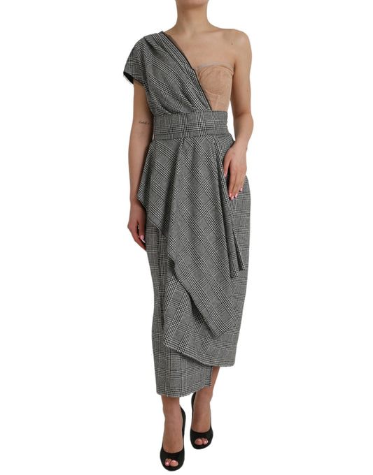 Robe longue asymétrique grise et beige à superpositions Dolce &amp; Gabbana