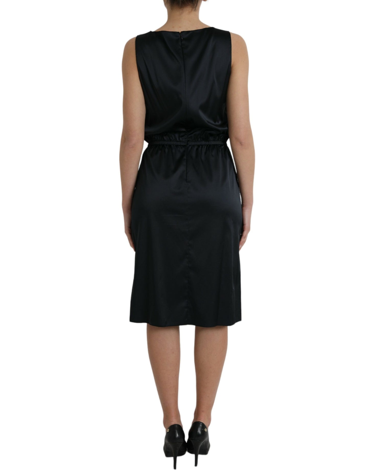 Robe fourreau mi-longue en polyester noir avec bordure en dentelle Dolce &amp; Gabbana