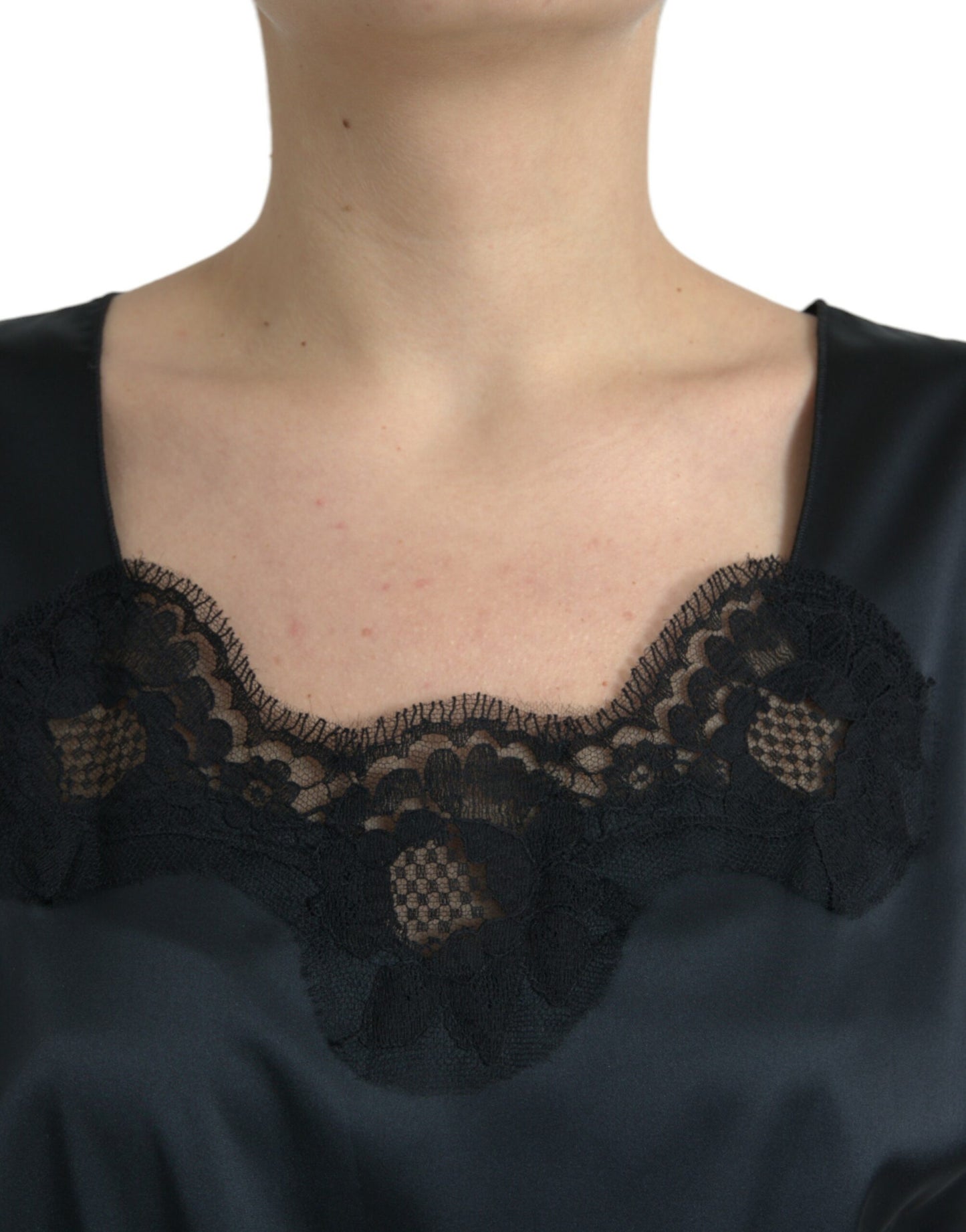 Robe fourreau mi-longue en polyester noir avec bordure en dentelle Dolce &amp; Gabbana