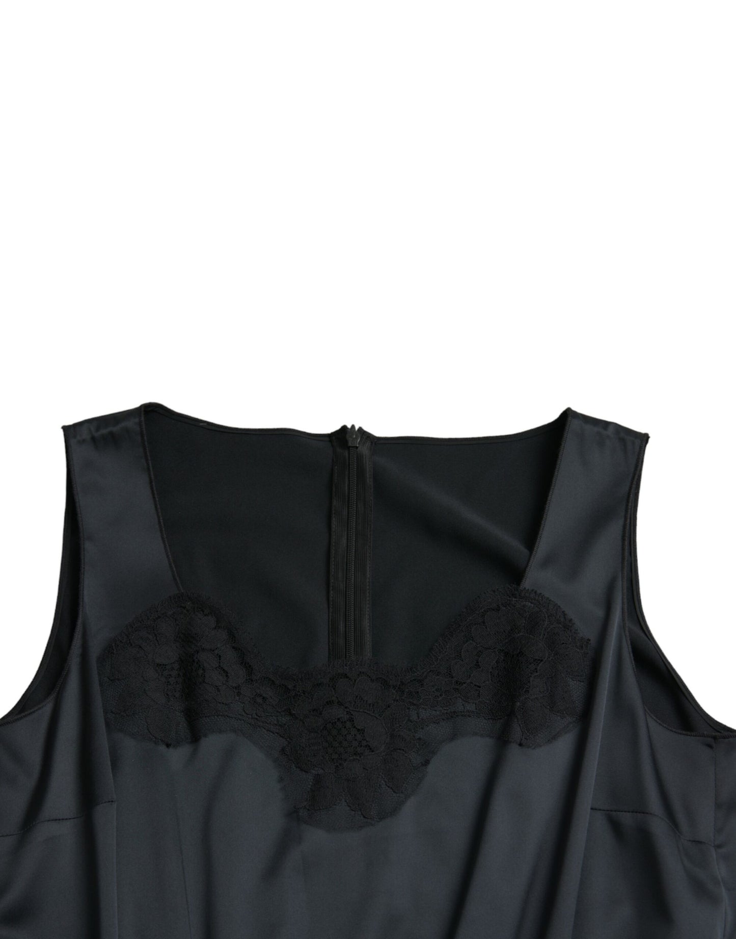 Robe fourreau mi-longue en polyester noir avec bordure en dentelle Dolce &amp; Gabbana