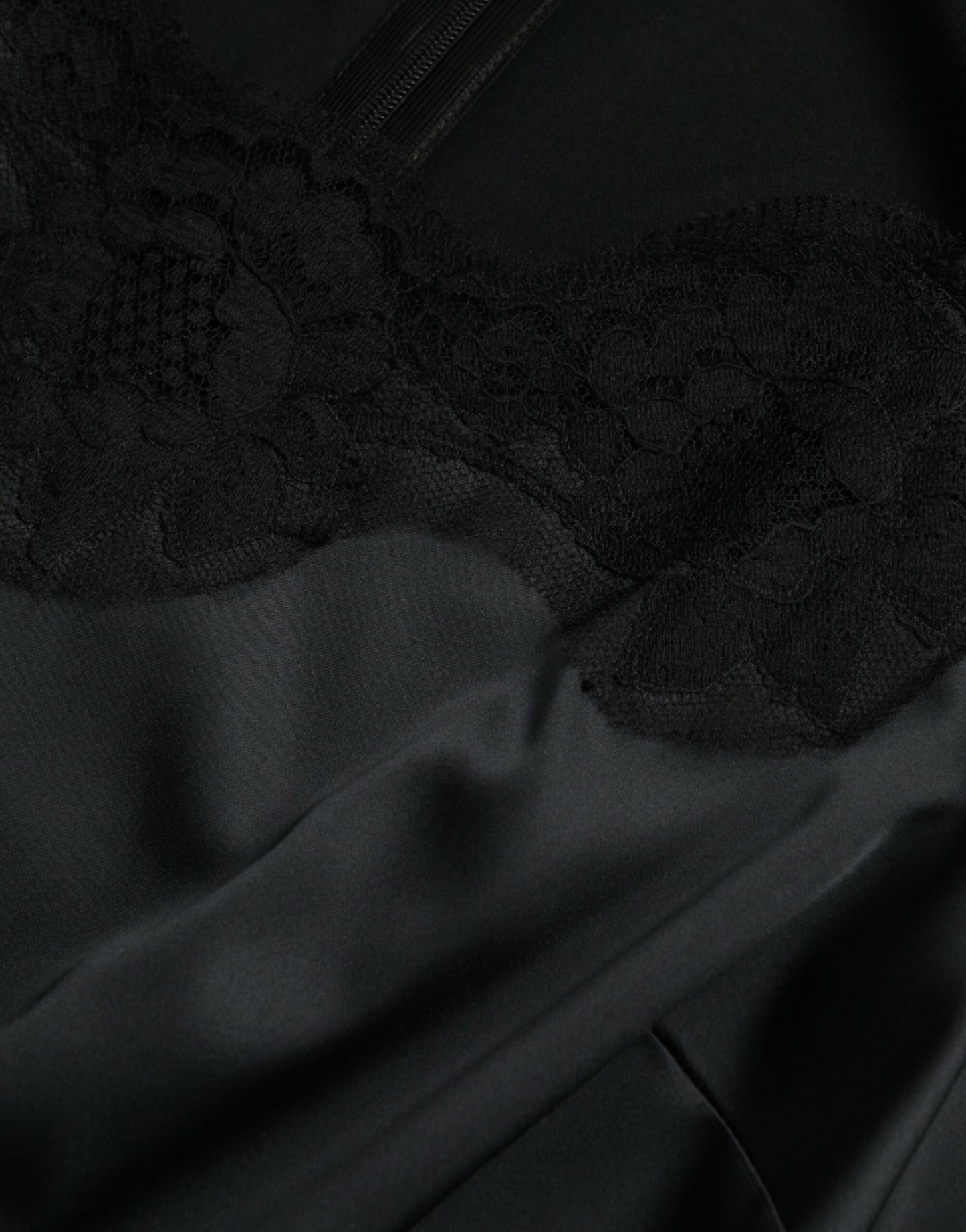 Robe fourreau mi-longue en polyester noir avec bordure en dentelle Dolce &amp; Gabbana