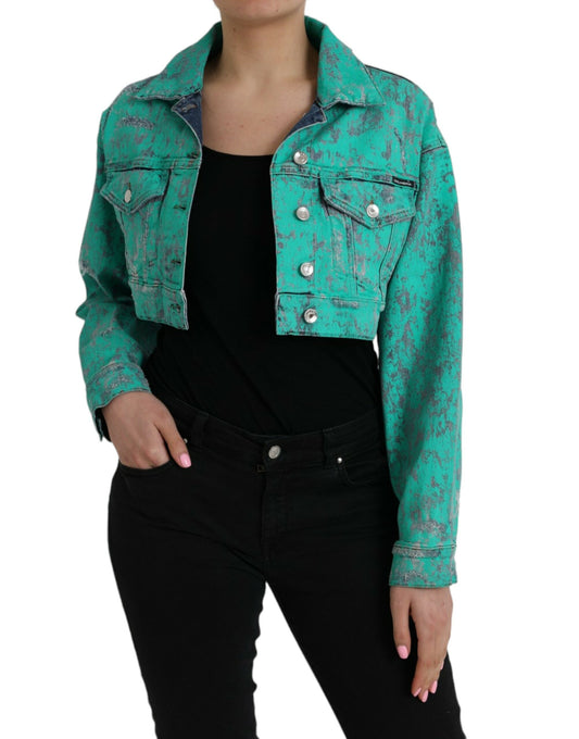 Veste courte en jean tie-dye en coton vert Dolce &amp; Gabbana