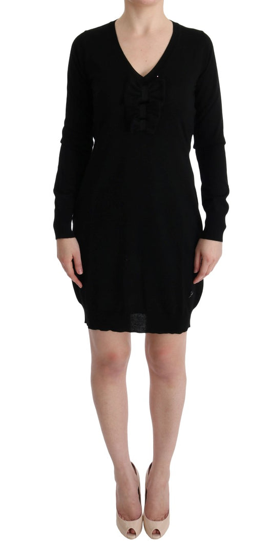 Robe droite à manches longues en laine noire MARGHI LO'