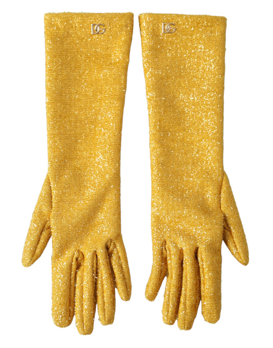 Dolce &amp; Gabbana – Mittellange Handschuhe mit goldenem Lurex-Muster