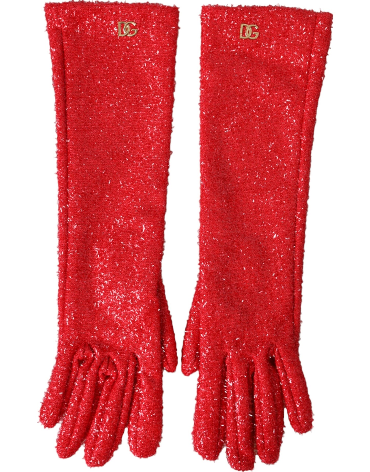 Gants mi-longs à motif lurex rouge Dolce &amp; Gabbana