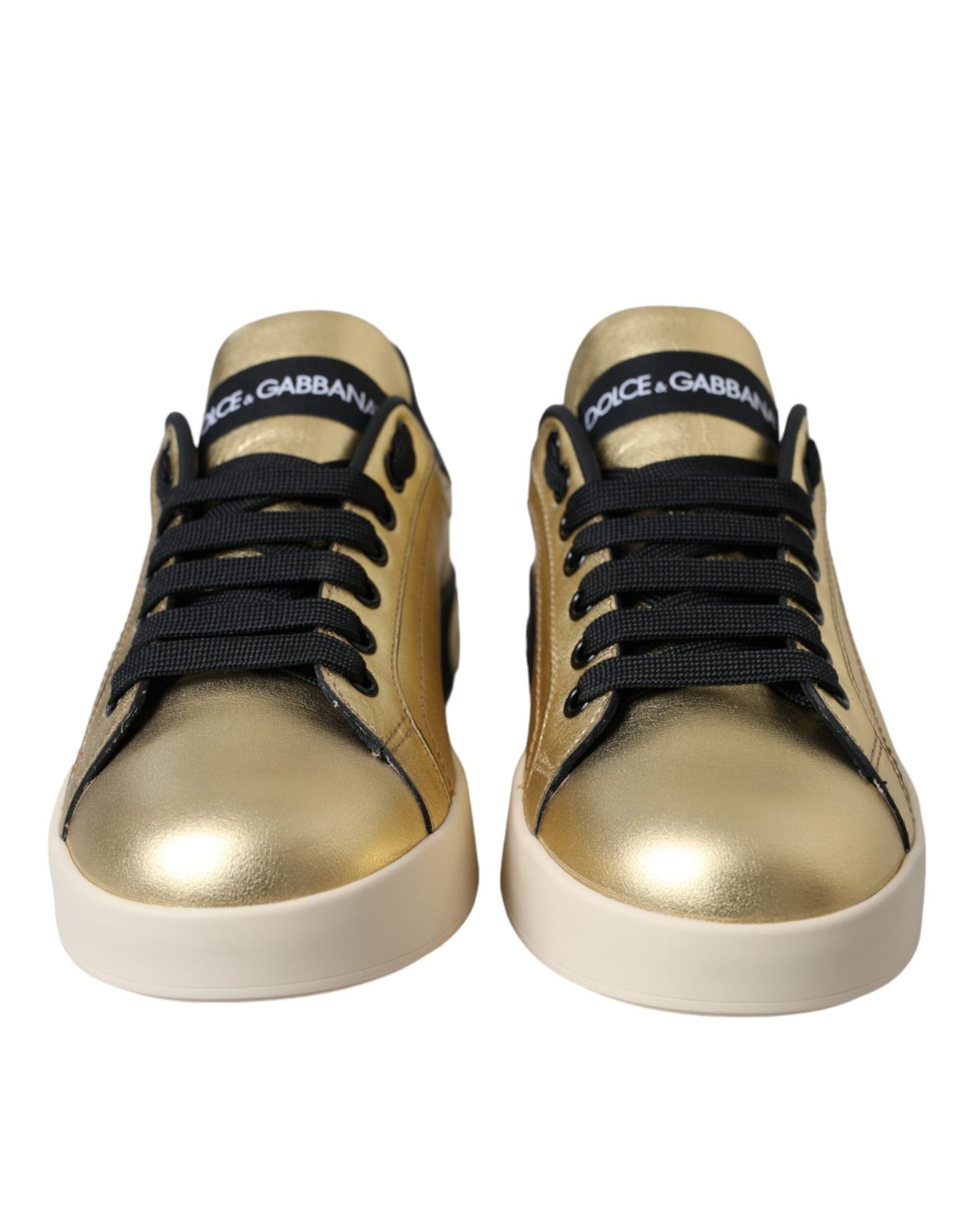 Baskets en cuir de veau Dolce &amp; Gabbana Portofino dorées pour femmes