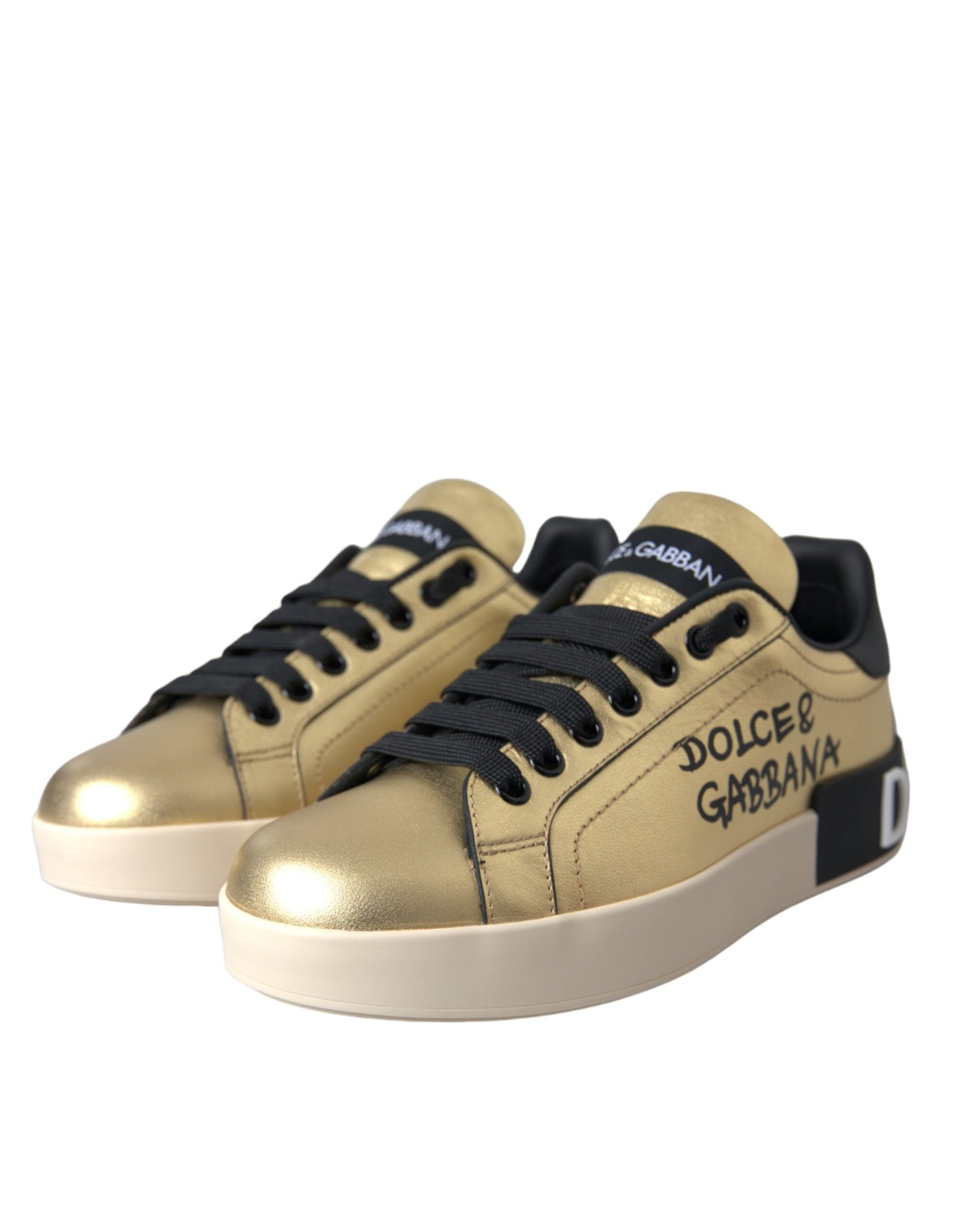 Baskets en cuir de veau Dolce &amp; Gabbana Portofino dorées pour femmes