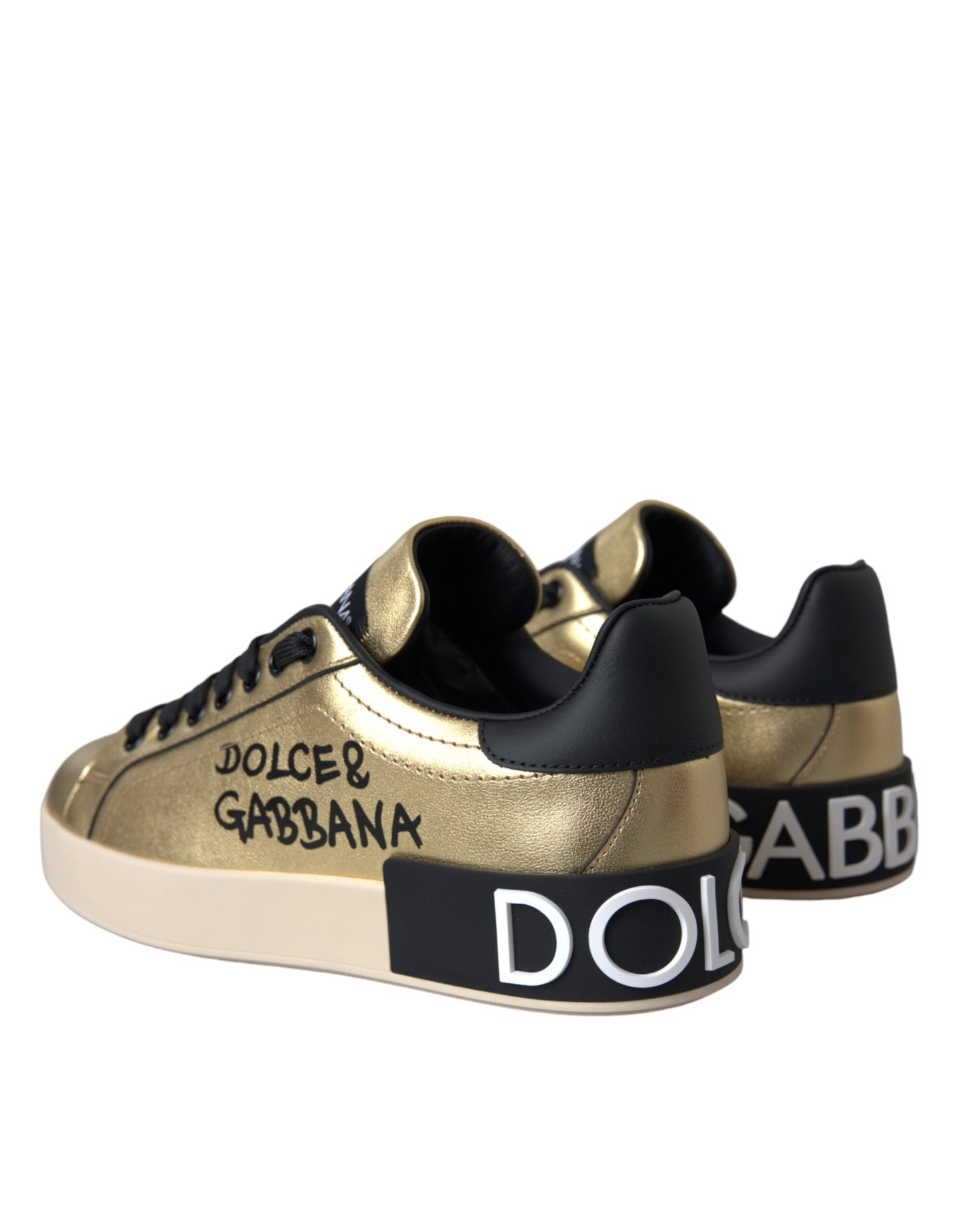 Baskets en cuir de veau Dolce &amp; Gabbana Portofino dorées pour femmes
