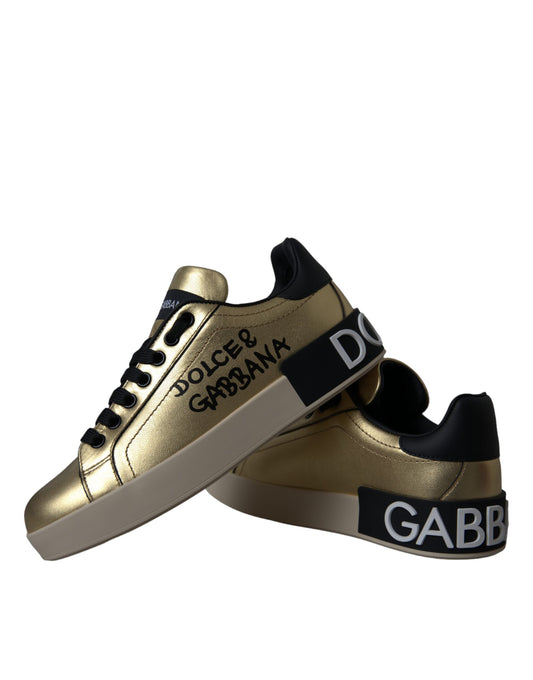Baskets en cuir de veau Dolce &amp; Gabbana Portofino dorées pour femmes