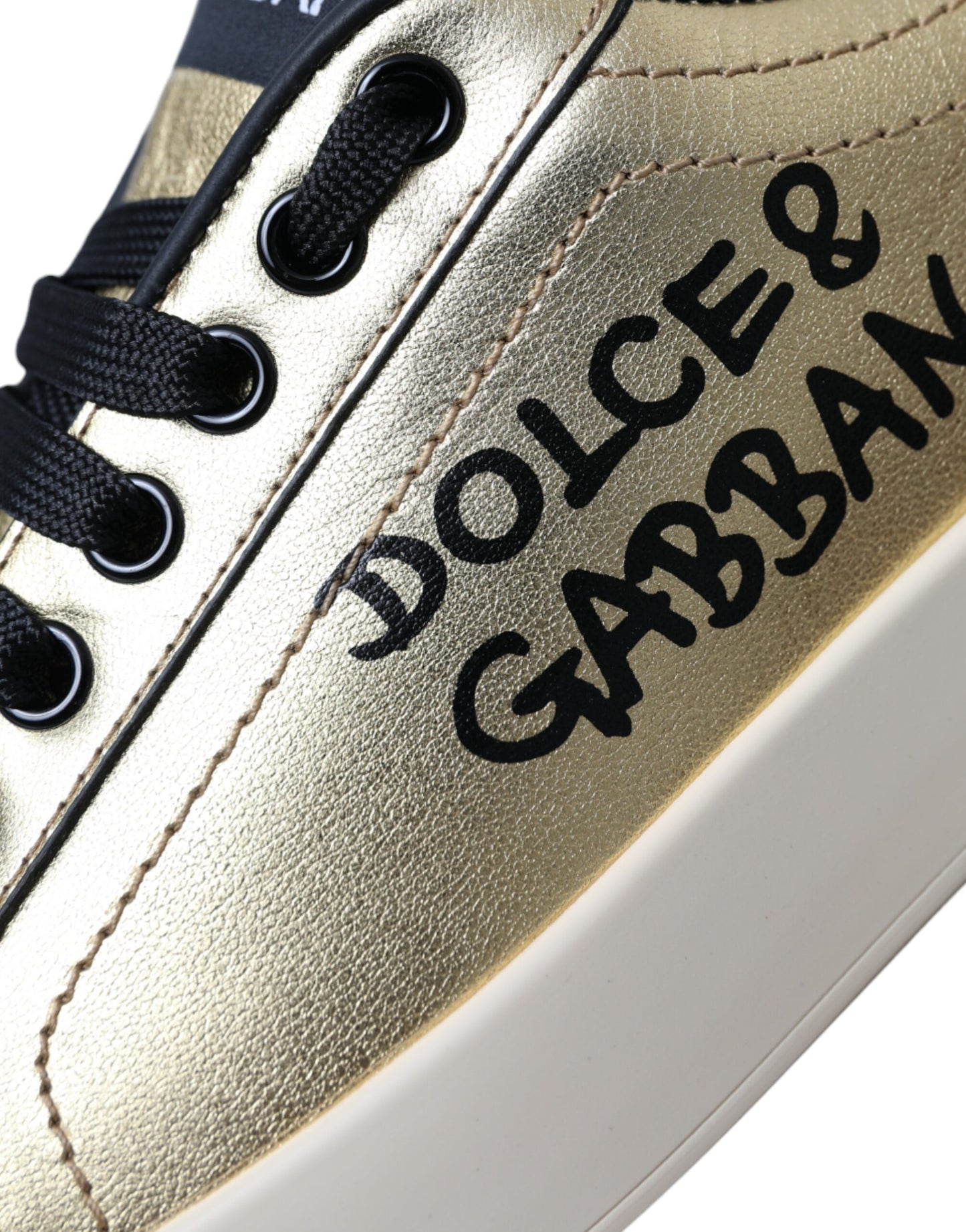 Baskets en cuir de veau Dolce &amp; Gabbana Portofino dorées pour femmes
