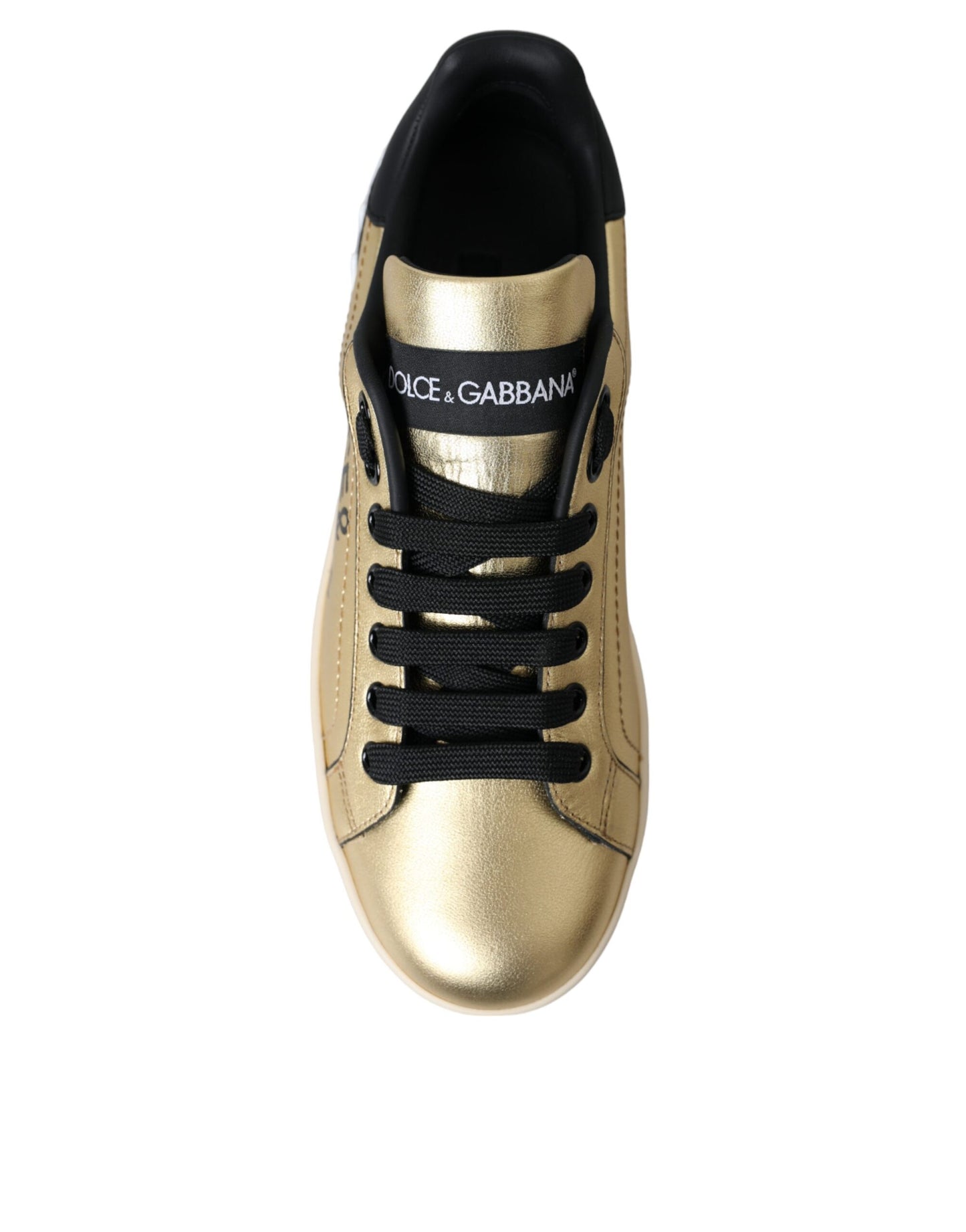 Baskets en cuir de veau Dolce &amp; Gabbana Portofino dorées pour femmes
