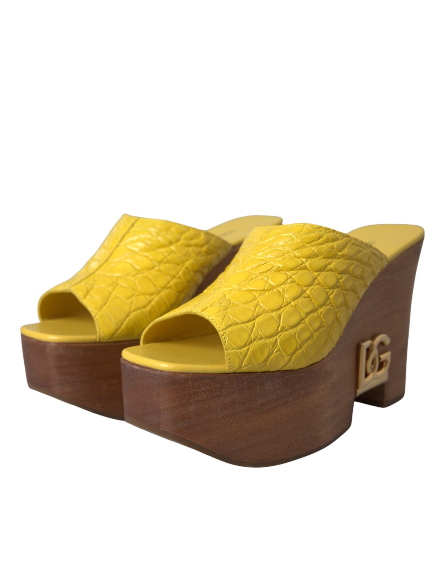Chaussures à semelle compensée Dolce &amp; Gabbana en cuir jaune et bois