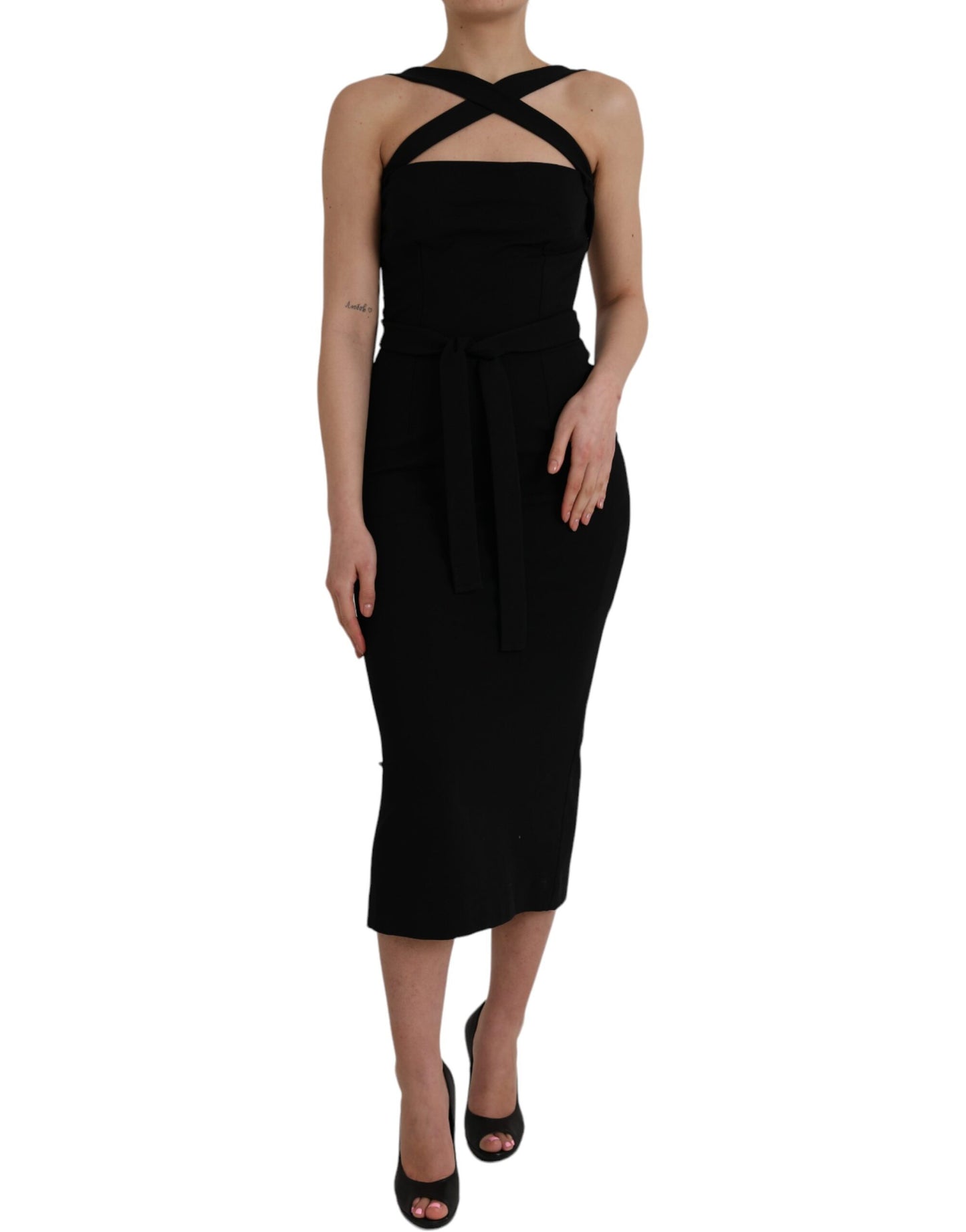 Robe mi-longue noire fourreau dos nu sans manches Dolce &amp; Gabbana