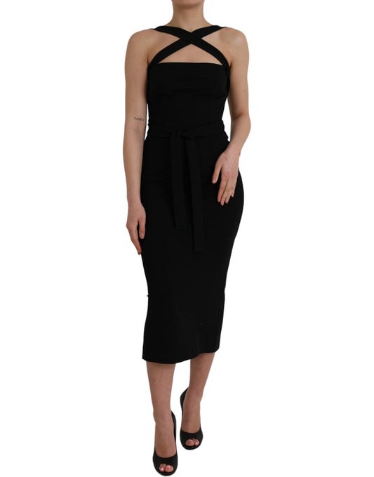 Robe mi-longue noire fourreau dos nu sans manches Dolce &amp; Gabbana