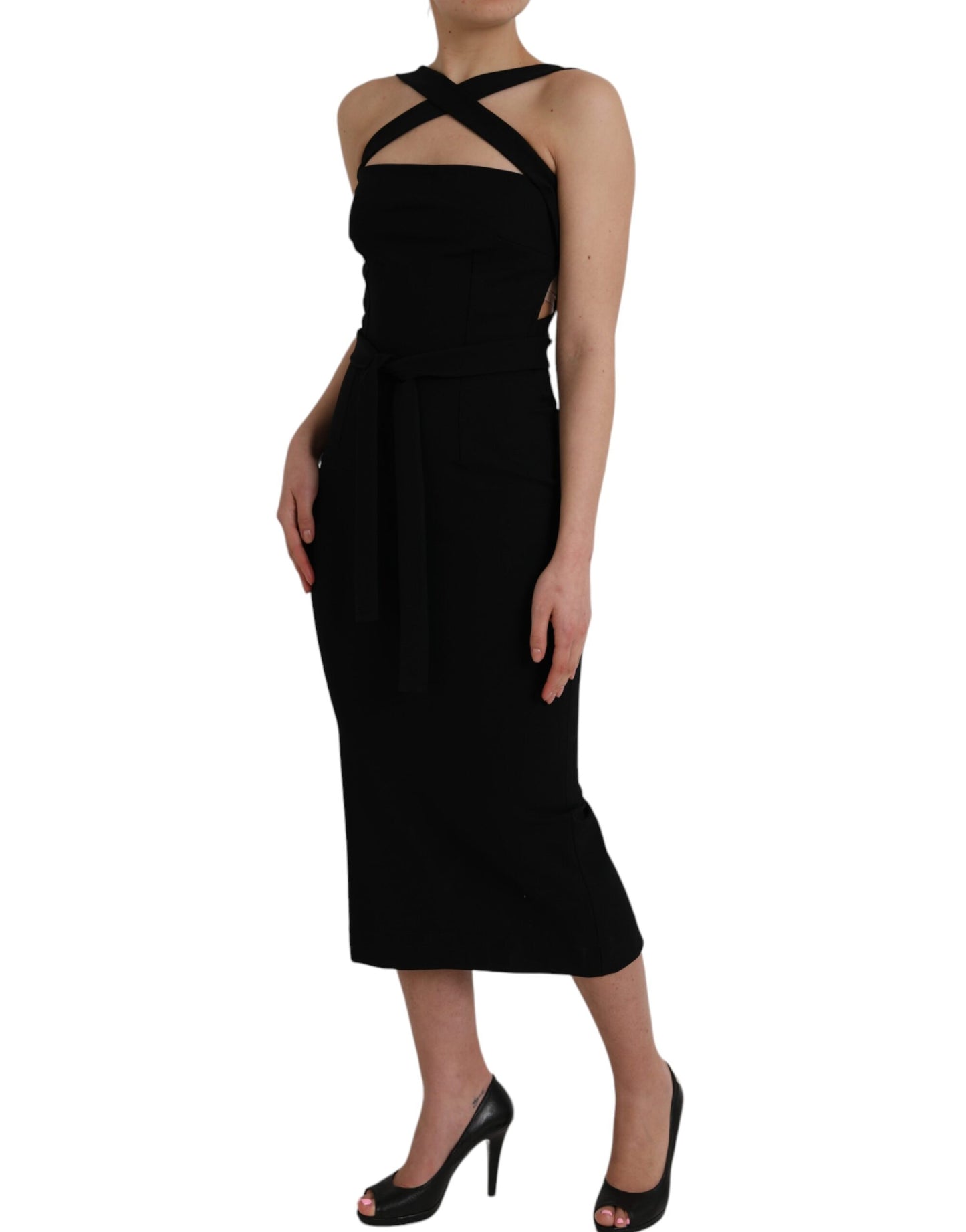 Robe mi-longue noire fourreau dos nu sans manches Dolce &amp; Gabbana