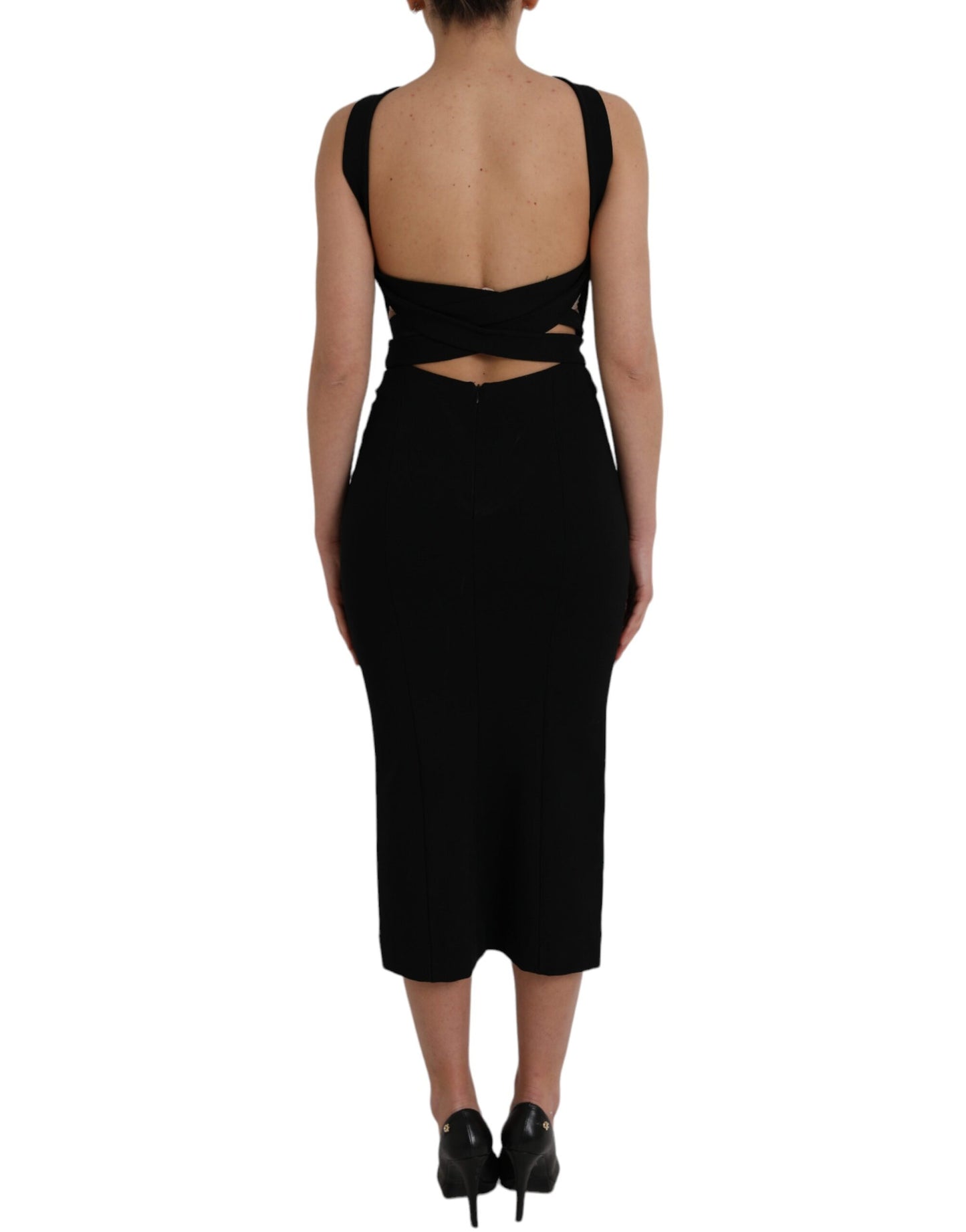 Robe mi-longue noire fourreau dos nu sans manches Dolce &amp; Gabbana