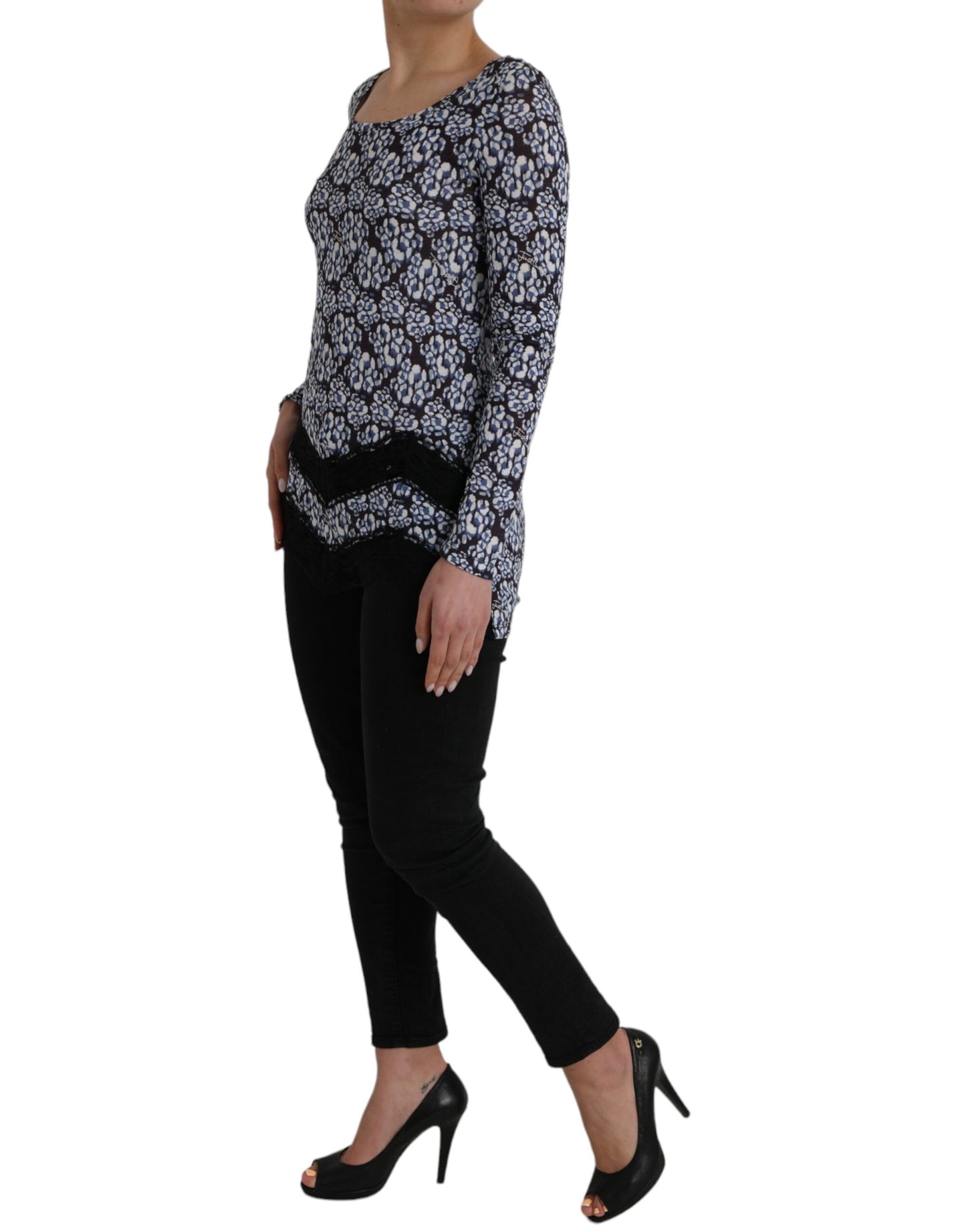 Chemisier à manches longues en dentelle florale bleue Just Cavalli