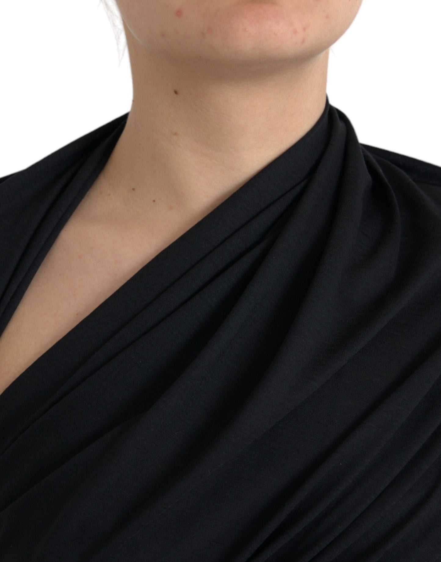Dolce &amp; Gabbana Haut asymétrique à manches longues en laine noire découpée