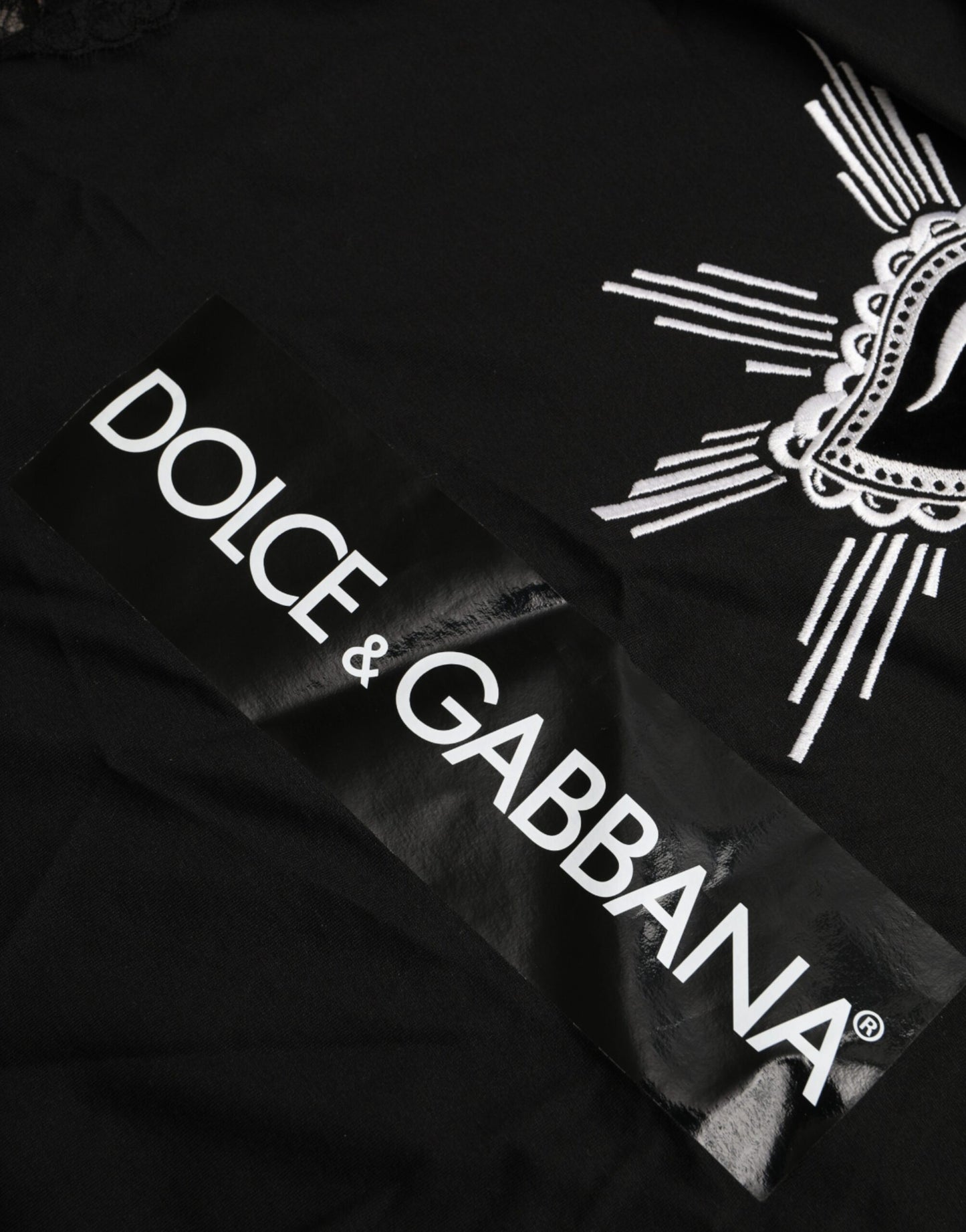 T-shirt en dentelle de coton noir à imprimé Sacré-Cœur Dolce &amp; Gabbana