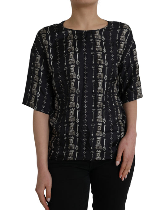T-shirt chemisier en soie imprimé château Black Key de Dolce &amp; Gabbana