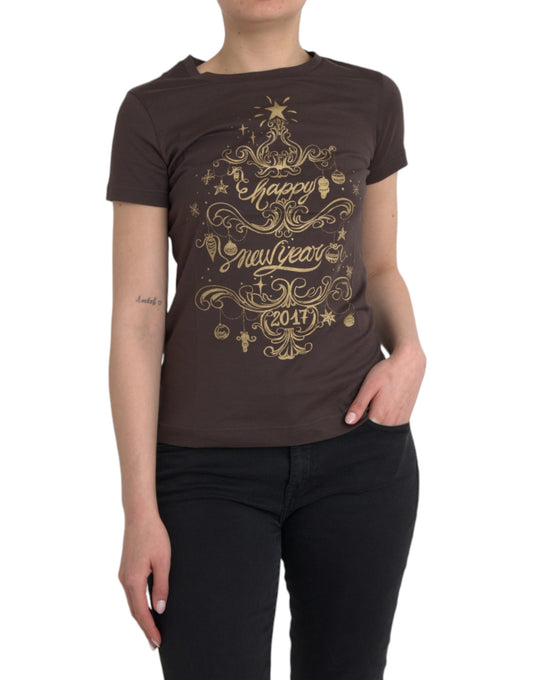T-shirt ras du cou marron Dolce &amp; Gabbana 2017 à imprimé motif