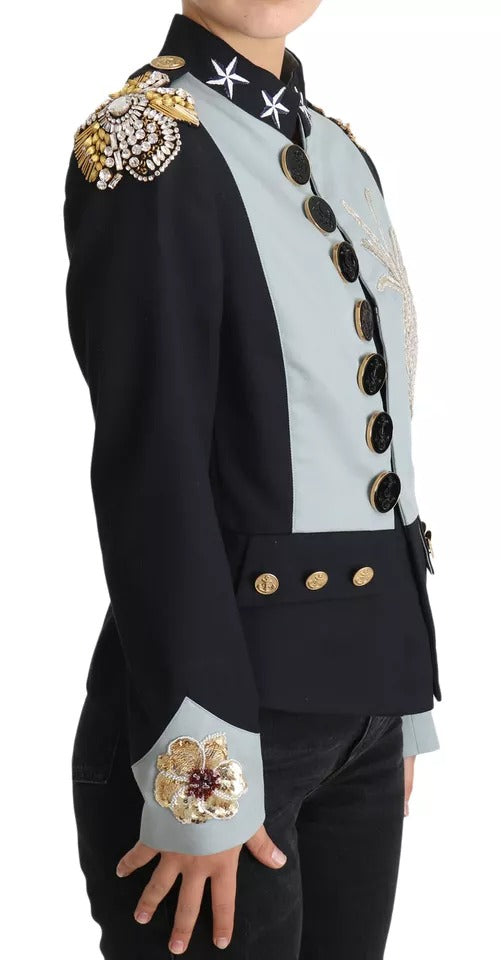 Veste en coton ornée de cristaux et de boutons bleus Dolce &amp; Gabbana