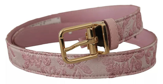 Ceinture Dolce &amp; Gabbana rose avec boucle en métal doré brodée Jquard