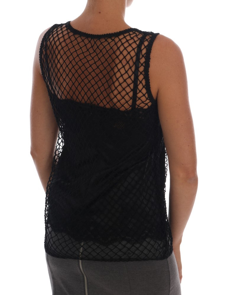 Haut en maille de soie noire et dentelle florale Dolce &amp; Gabbana