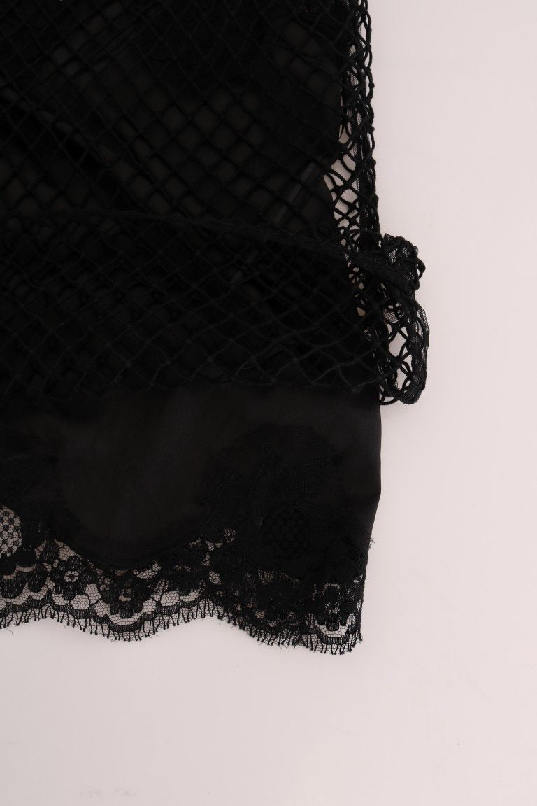 Haut en maille de soie noire et dentelle florale Dolce &amp; Gabbana