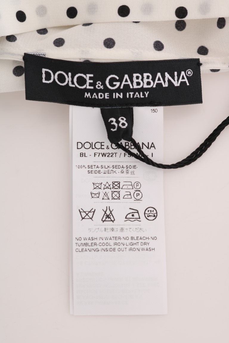 Dolce &amp; Gabbana Weißes gepunktetes Seiden-T-Shirt