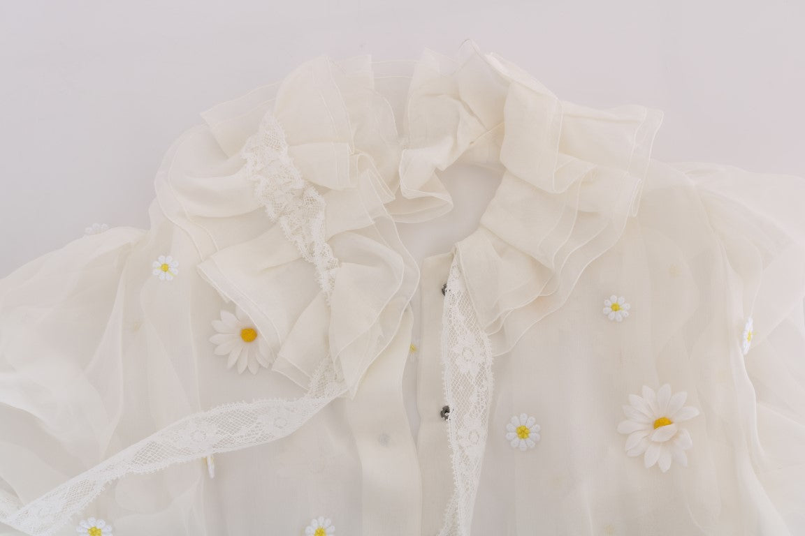 Chemise en soie à appliqués de marguerites blanches Dolce &amp; Gabbana