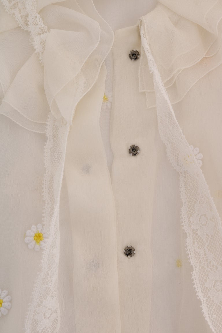 Chemise en soie à appliqués de marguerites blanches Dolce &amp; Gabbana