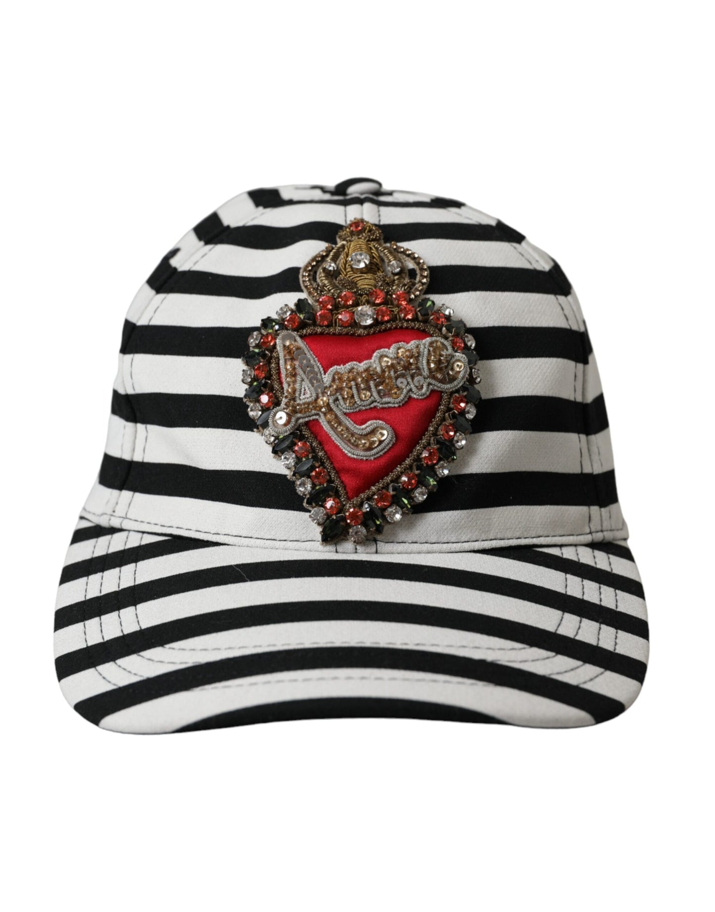 Casquette de baseball Dolce &amp; Gabbana à rayures noires et blanches avec appliqué en forme de cœur