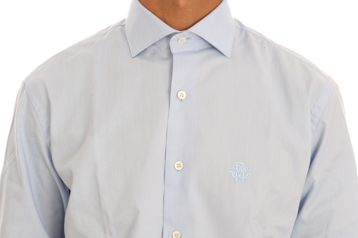 Cavalli Light Blue Cotton Slim Fit Dress Shirt