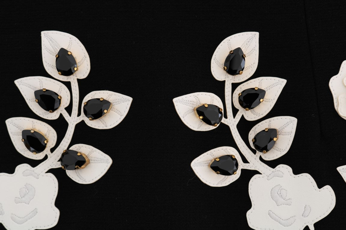 Jupe crayon à fleurs en cristal noir Dolce &amp; Gabbana