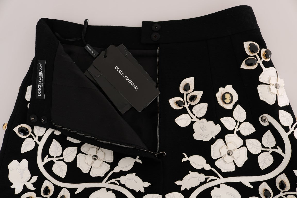 Jupe crayon à fleurs en cristal noir Dolce &amp; Gabbana