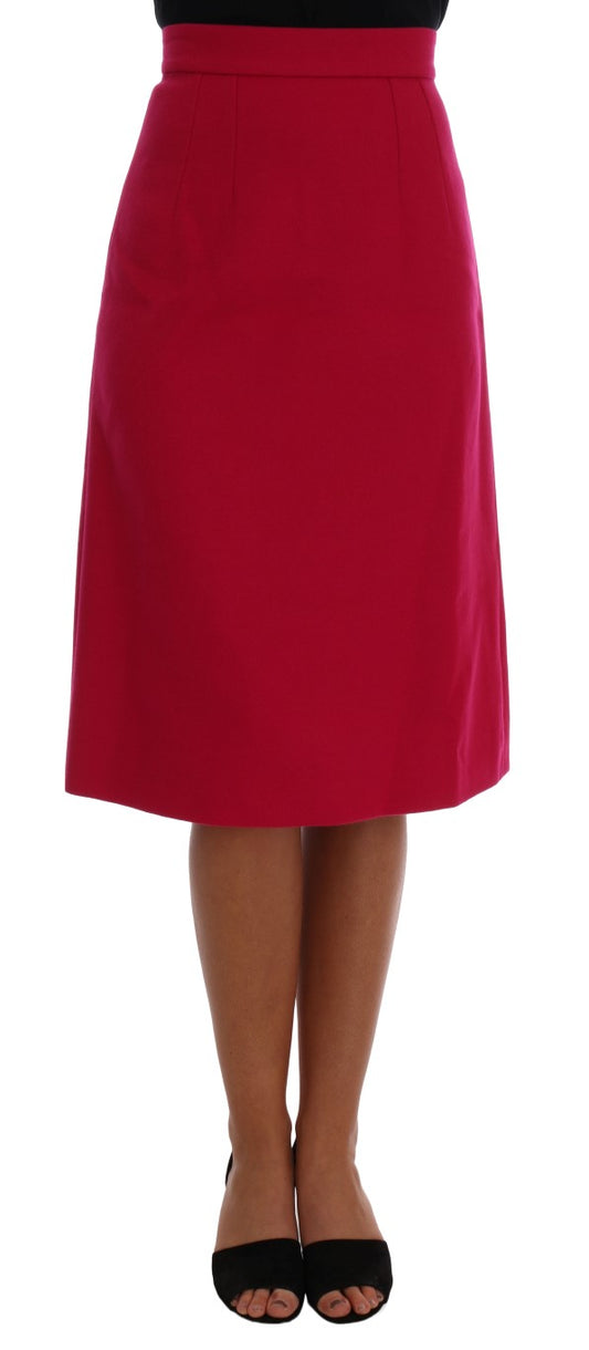 Jupe trapèze longue au genou en laine rose Dolce &amp; Gabbana