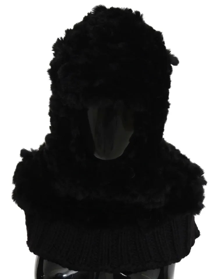 Écharpe à capuche en cachemire et fourrure de renard argenté noir Dolce &amp; Gabbana