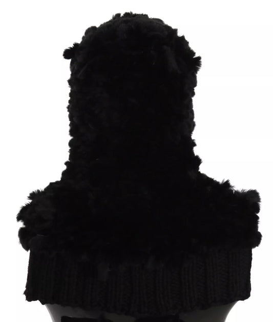 Écharpe à capuche en cachemire et fourrure de renard argenté noir Dolce &amp; Gabbana